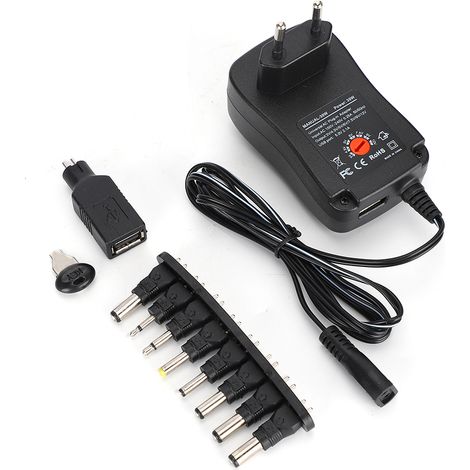 Alimentation 30W Réglable 3-12V avec 9 Connecteurs DC, Sortie 2.1A, Prise EU 100-240V (1/5)