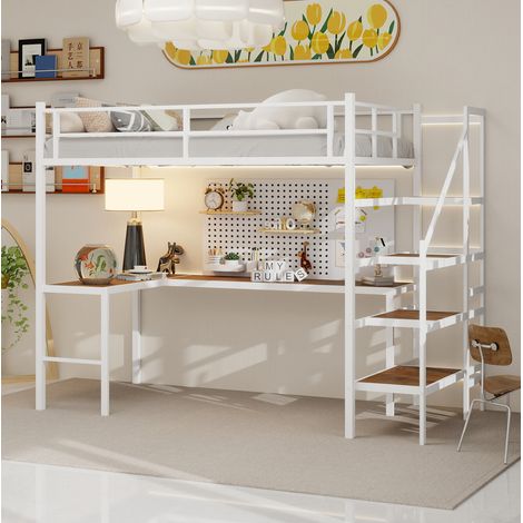 lit adulte bureau rangement escalier métal blanc OKMYHOME (1/5)