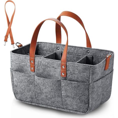 Felt Shopping Bag, 30L Foldable Shopper Bags with Compartments for Outdoors, Picnic, Shopping, Storage – Dark Grey/40 x 27 x 25 cm (1/5)