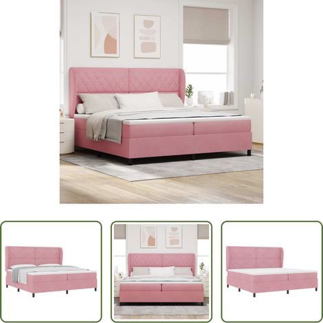 vidaXL Lit avec tête réglable - Lit à ressorts avec matelas Rose 200 x 200 cm Velours (1/5)