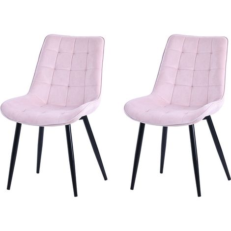Homavo – Set de 2 chaises salle à manger rose velours 53x62,5x88 cm – Piètement métal noir – Mousse haute densité pour confort optimal (1/5)