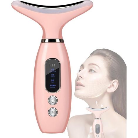 2-in-1-Gerät zur Entspannung von Gesicht und Nacken, sanfte Wärme, stimmungsvolle LED-Beleuchtung, Schallmassage, tragbares Design, Rosa (1/5)