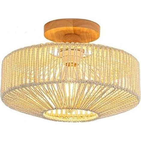 Plafonnier en osier, plafonnier tressé de style bohème moderne, plafonnier bohème encastré, convient aux chambres et aux salons - ampoule non incluse. (1/5)