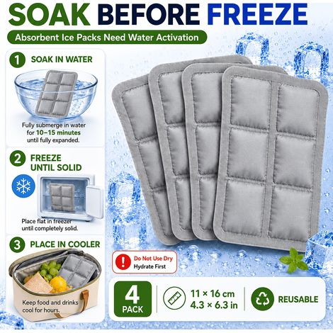 4 packs de glace de dernier style, packs de glace pour boîte à lunch et sac à lunch, maintiennent la basse température, packs de glace pour transport alimentaire, gardent les aliments frais, haute est (1/4)