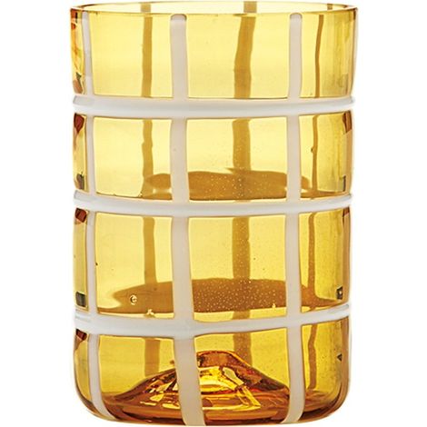 Zafferano Twiddle - Set 6 Bicchieri Ambra in Vetro Soffiato, 35 cl - Tumbler Artigianali con Decoro Bianco, Lavabili in Lavastoviglie (1/5)