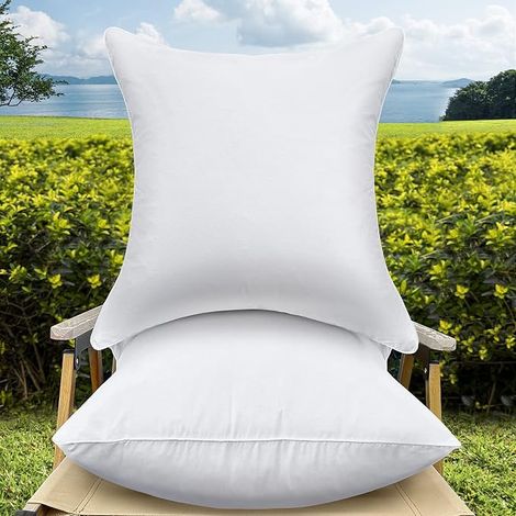 60 x 60 cm Set of 2 Large Outdoor Cushion Fillings Waterproof and Soft Square Cushion for Sofa, Garden, Patio and Living Room, White (1/5)