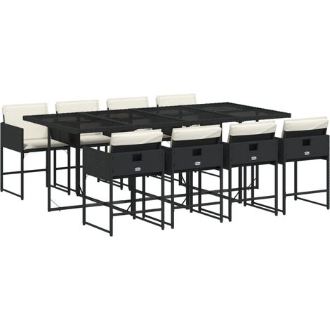 vidaXL Set da Pranzo da Giardino 9 pz con Cuscini Nero in Polyrattan