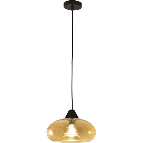 Suspension Ela 27 Cm En Métal Et Verre Soufflé Ambré, Douille E27, Design Moderne Et Élégant Pour L'Éclairage Intérieur (1/3)