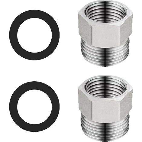 Lot de 2 réducteurs de filetage intérieur 3/8" BSP vers 1/2" BSP filetage extérieur forgeage, douille hexagonale, rallonge de réduction, universelle, convient aux raccords de tuyaux (1/5)