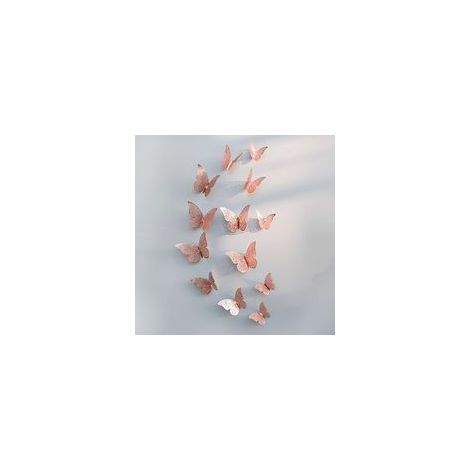 36 autocollants papillons 3D – Murs, portes et fenêtres – Chambre d'enfant – Or rose (1/5)