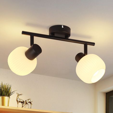 ZMH Plafonnier 2 Spots de Plafond Noir d'intérieur 2 Ampoules à 350° Abat-Jour en Verre Morden Spots Couloir E14 Lampe de Couloir Vintage pour Chambre Salon-sans Ampoule (1/5)