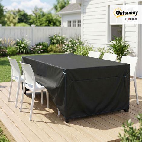 Housse Salon de Jardin Extérieure Imperméable 420D Tissu Oxford. avec Évent et Sac de Rangement. 180x120x74cm. Noir