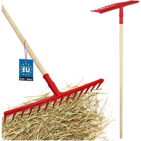 Rateau Jardin - Rateau À Feuille - Plastique - 54 cm - 14 Dents - avec Manche en Bois 150 cm - Extra-Click - Léger - Balai a Gazon - Ergonomique - Rouge & Bois Verni-NANOTEH (1/5)