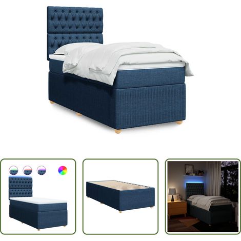 Matratze - Boxspringbett mit Matratze Blau 90x200 cm Stoff (1/5)