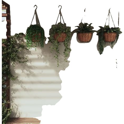 Macetas colgantes, forradas con fibra de coco, Ø 40 x 63 cm, juego de 4, aptas para balcones y terrazas, diseño ecológico. (1/5)