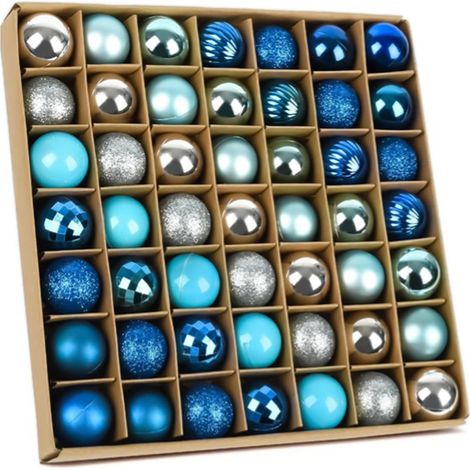 Boules de Noël, plastique, mini, petites, 49 pièces, bleu argenté, décoration de Noël pour décorer les arbres de Noël, les cheminées, les couronnes de Noël, les portes Bleu argenté 3 cm 49 (1/5)