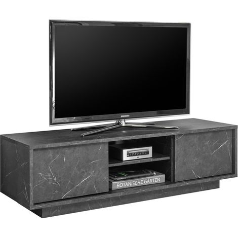 Mueble de TV con 2 puertas, colección COLOMARMO, color negro efecto mármol, ideal para tu salón moderno y con estilo.