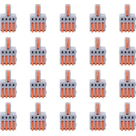 20 connecteurs de fil 1 entrée 4 sorties, répartiteur à pression, bornier de conducteur, pièces électriques (orange) (1/5)