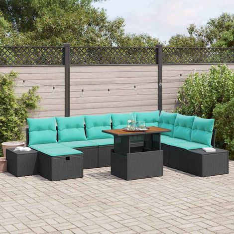 vidaXL Set Divano da Giardino 9 pz Nero polyrattan (1/5)