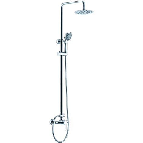 Imex Colonna de Ducha de Pared Mezcladora de Acero y Latón Soporte Telescópico Ducha de Cabeza Extraplano Ø20 Acabado Cromado Cartucho Cerámico Ø35mm Incluye Tubo y Manija - Modelo Roma (1/3)