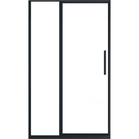 Vente-Unique – Porte de douche pivotante noir mat 120 x 195 cm – Verre trempé 6 mm – Finition mat – Poignée incluse – Style industriel