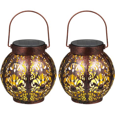 Lot de 2 lanternes LED solaires 2V CC, lampe suspendue d'extérieur, étanche IP65, batterie rechargeable haute capacité intégrée de 600 mAh, pour terrasse, jardin, cour, allée. (1/5)