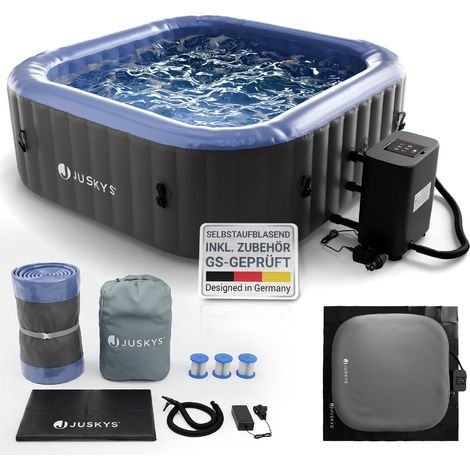 Juskys® Whirlpool SpaLuxe – Aufblasbar, 130 Sprudeldüsen, 3000W Gesamtleistung, PVC laminiert, Grau/Blau