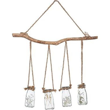 Atmosphera – Suspension murale 4 fleurs séchées 53cm – Verre naturel – Décoration moderne pour intérieur – Pots en verre pour fleurs séchées (1/5)