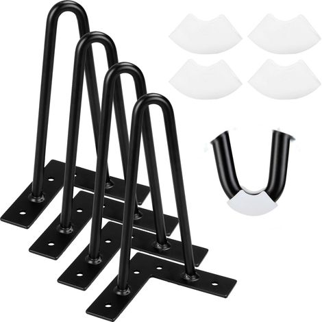 Lot de 4 Pieds de Table en Épingle à Cheveux 20 CM, Pied de Table Basse Metal Noir avec des Vis, Pied Meuble Industriel pour Table Basse, Armoire, avec Protecteurs de Sol en Caoutchouc (1/5)