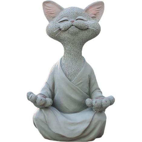 Statue Chat Yoga - Résine Gris - 5.5 x 8 x 12.5 cm - Décoration Intérieure Extérieure Jardin Pelouse - Cadeau Amoureux Chats - 1 Pièce