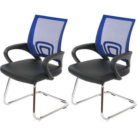 Lot de 2 chaises de conférence / chaise visiteurs Ancona, simili-cuir, bleu (1/4)