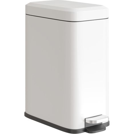 Poubelle métallique d’une capacité de 5 L, équipée d’une pédale pour ouverture facile, avec un seau intérieur amovible, de couleur blanche (1/5)