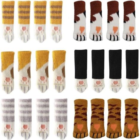Lot de 24 chaussettes de chaise avec motif pattes de chat mignon 6 motifs de meubles, anti-rayures, anti-bruit, couvre-jambes de chaise, protège-jambes de table, protecteurs de sol. (1/5)
