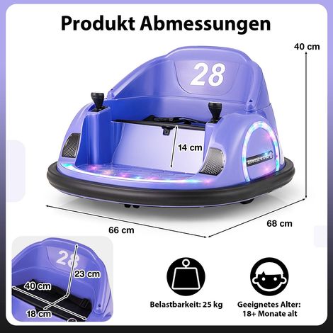 Elektrisches 360°-Drehauto für Kinder, 12 V, Lila