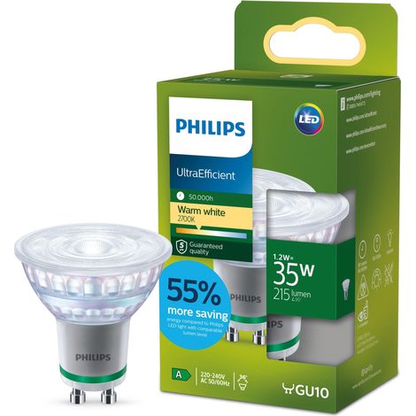 Spot LED GU10, 35 W, Sans Scintillement, Lumière Blanc Chaud 2700 K, 215 Lumens, Culot GU10, Lot de 1 (1/5)