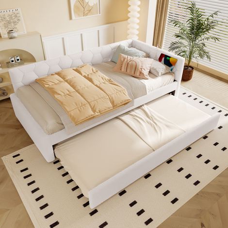 Bett Tagesbett Ausziehbett 90x200 Boucle Weiß OKMYHOME (1/5)