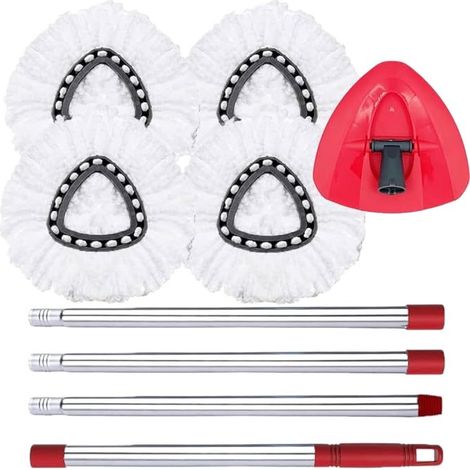 O - Cedro - Combinazione Triangolo Rotante Mocio - Set di Accessori: Manico per mocio a quattro pezzi ad incastro - Manico a quattro pezzi + 4 testine per mocio + 1 (1/5)