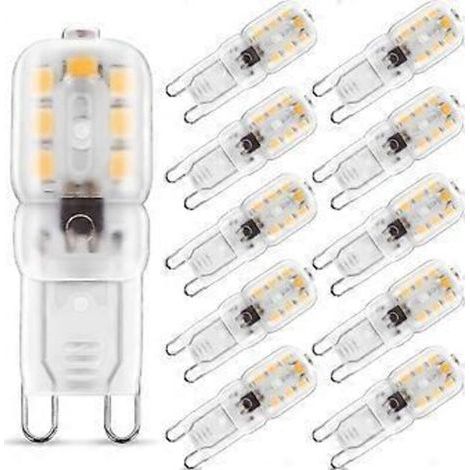 Ampoule LED 2W G9 blanc chaud 3000K, équivalent halogène 25W, 230V AC 180lm, faisceau large 360°, culot G9, lot de 10 [Classe énergétique A+]