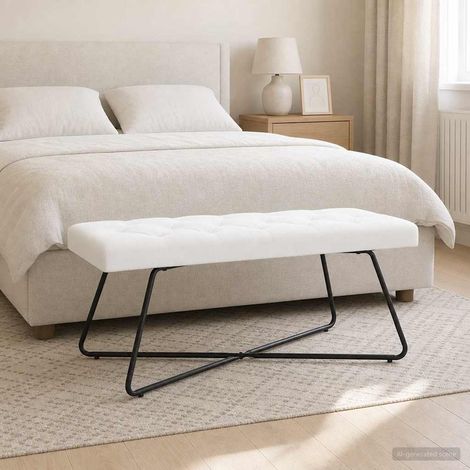 vidaXL Panchina con bottoni imbottiti Bianco 110 x 40 x 46 cm Tessuto
