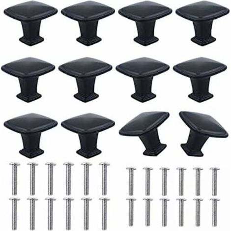 YMYNY 12 Pack 30mm Black Square Aluminum Alloy Cabinet Knobs Modern Black Door Knobs Kitchen Cupboard Handle for Drawers Cabinets Wardrobes Nightstands with Screws