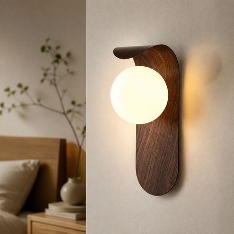 Applique murale design vintage bois noix, éclairage doux sans éblouissement G9 7W, idéal couloir chambre salon, H25cm