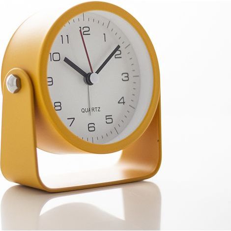 Kleiner analoger Wecker - digitaler Wecker - batteriebetriebener Tischwecker - orangefarbener Wecker - metallisch-orangefarbener Wecker. (1/3)