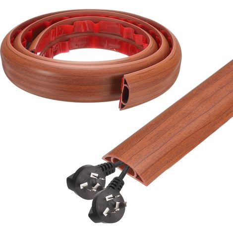 4ft Cache-Fils De Sol W0.6 x H0.33 Canal Intérieur PVC Cacher Câble D'extension Cache-Fils De Sol Protège-Fils pour Prévenir Les Trébuchements De Câbles Gestion, Marron Bois (1/5)