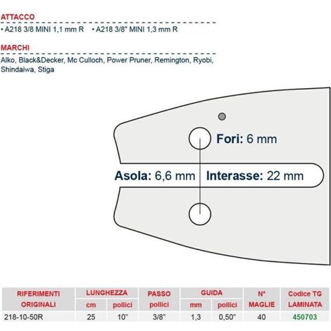 Kettensägeschiene Länge 25 cm für 40er Kette 450703