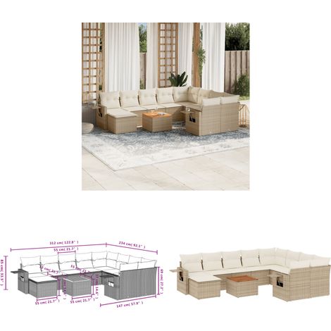 Salon de jardin 11 pcs avec coussins beige résine tressée - Ensemble Salon De Jardin - Meuble Extérieur - Résine Tressée - Rotin Synthétique - Mobilier De Jardin - Home & Living (1/3)