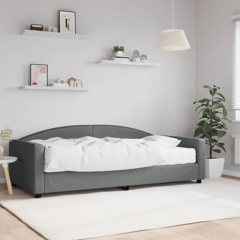 Lit Adulte，Lit simple，Lit de jour avec matelas gris foncé 100x200 cm tissu CIV954152 (1/5)
