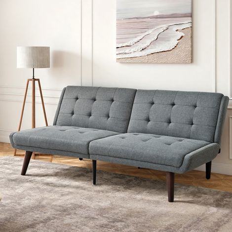 REDOM - Canapé convertible 3 en 1 5 positions confort mousse haute densité lin gris (1/5)