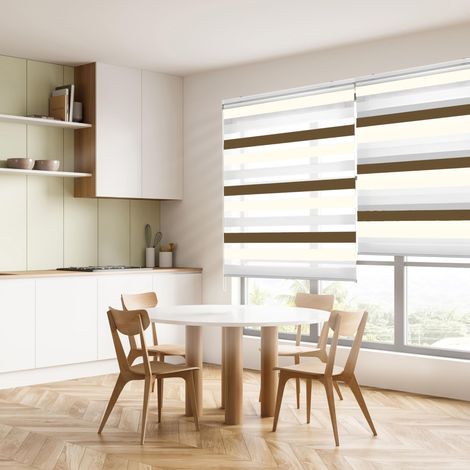 Blindecor Lira tenda a rullo giorno e notte, tricolore Marrone, crema, Bianco, 100 x 180 cm (Larghezza x Altezza)  Dimensioni del tessuto 97 x 175 cm. Eleganti tende giorno e notte (1/5)