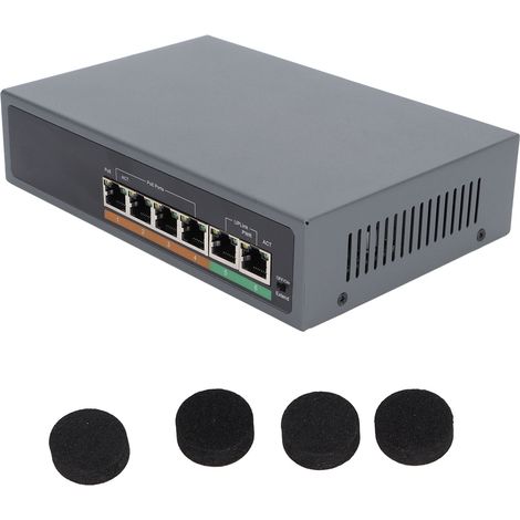 IEEE 802.3af/at 100-Mbit/s-PoE-Switch, kompakt, geräuschlos, lüfterlos, 6 Ports, für Access Points, 100–240-V-Netzstecker (1/5)
