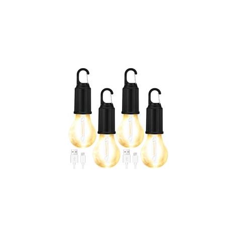 Lot de 4 Lampes de Camping LED Rechargeables, Tente LED avec Crochet pour Camping et Urgences